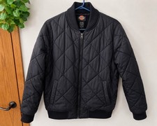 Dickies Men's Quilted Bomber Jacket Black Fleece Lined Full Zip Size Large