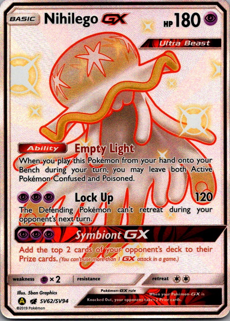 Nihilego GX Shiny Holo Rare Hidden Fates: Shiny Vault SV62/SV94 NM