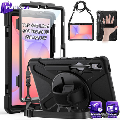 Hülle Schwarz für Galaxy Tab S10 Lite S9 S8 S7 mit Displayschutz Schutzhülle