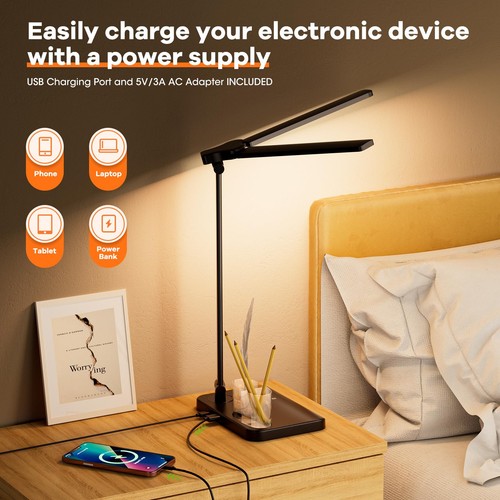 Desk Lamp with USB Charging Port & 【Adapter】, 17IN Tall LED Desk Lamps for Ho... - Picture 4 of 6