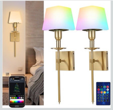 Wireless RGB Gold Wall Sconces Set of 2 Rechargeable LED Remote or APP Control