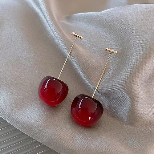 Cherry Pendant Earrings Women Sweet Red Gold Dangle Birthday Jewelry