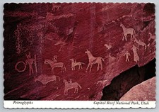 Capitol Reef National Park, Utah Petroglyphs Carved in Red Rock Cliffs. Postcard