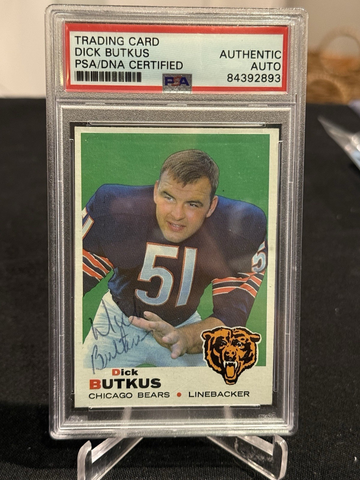 PSA DNA 1969 Topps Football Dick Butkus Auto #139 Vintage PSA Authentic view 1