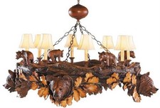 Rustic Lodge Bear Chandelier with Leather Shades