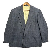 Nino Cerruti Blazer 48 Navy Blue Wool Double Breasted Vintage Textured Designer