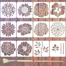 12PCS Large Flower Stencils for Painting on Wood 12 x 12 Inch Giant Wall Sten...