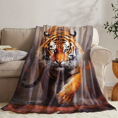 1 Comfortable Soft Tiger Blanket, Flannel Throw for Office Bed Travel Men Women 
