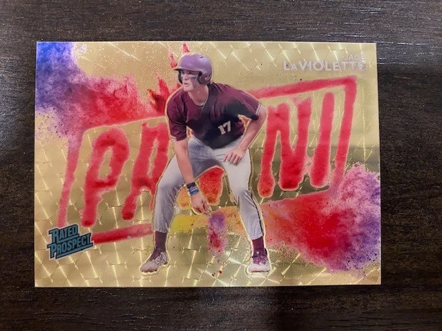2025 Panini National VIP Rated Prospect Jace LaViolette - GOLD VINYL COLORBLAST
