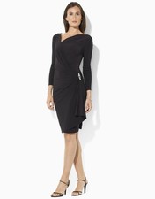 New! RALPH LAUREN ~Size 6~ Draped Brooch-Detail Black Sheath Dress Retail $154