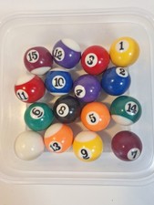 Vintage Mini 1" Billiard Ball Complete Set Small Pool Table16 Balls 1 Inch