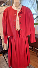 Julius Lang Ladies Red Wool Trachten Suit Jacket Skirt Blouse 42, Dirndl