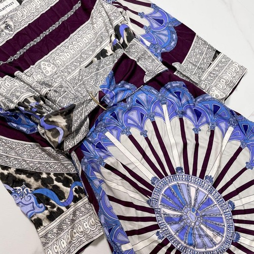 EMILIO PUCCI Silk Long Dress Italy Multicolor Print Belted Size 42 F/S - Picture 7 of 17