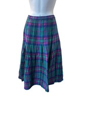 Pendleton Wool Skirt Plaid A Line Pleated Green Purple Vintage USA 16 Academia