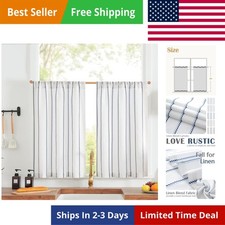 Linen Striped Kitchen Curtains Tier Cafe Curtains for Living Room Bathroom RV...
