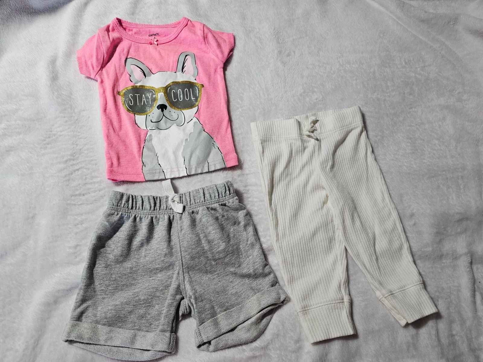 (Lot of 3) Baby Girls Carter's Shorts Pants Shirt Dog Stay Cool Size 6 Months
