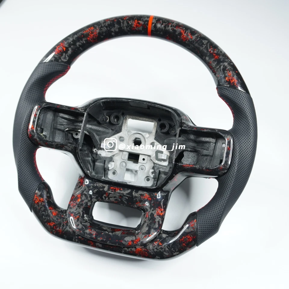 Volante de cuero de fibra de carbono forjado real para F150 F250 Raptor Gen3 Foto 2 de 4