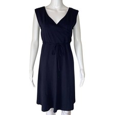 Talbots Navy Blue Sleeveless V-Neck Cotton Blend Knee length Stretchy Dress - S