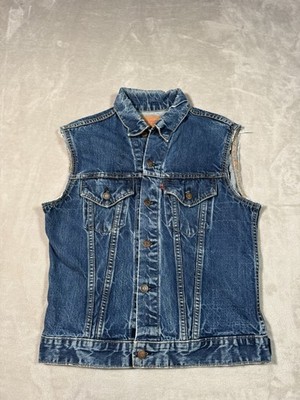 Vintage 70s Levis Big E Denim Vest Size Small Blue Dark MADE IN USA