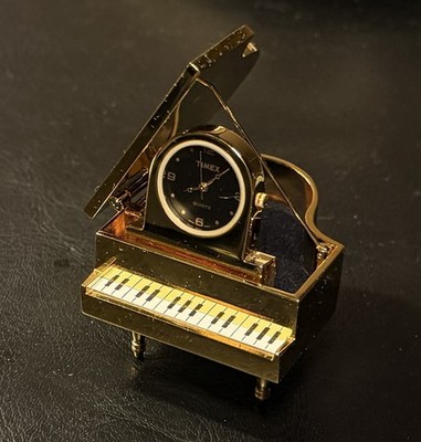 1990s Timex Trinket Clock Grand Piano New Old Stock Gold Plated Tested & Working