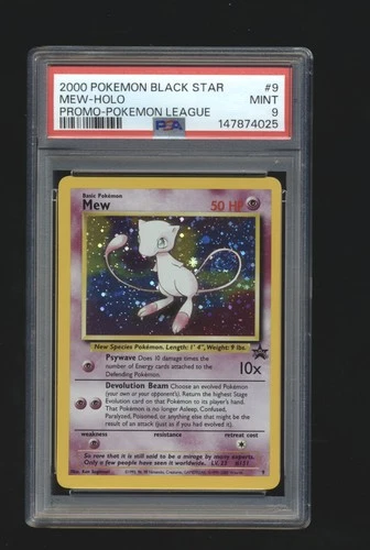 Mew 9 - Holo Promo Pokemon League WotC Black Star - PSA 9 TAIL SWIRL