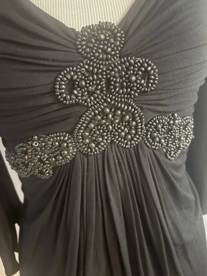 NWT SKY Brand Women’s Small Dress Ruched Beaded Front Flared 3/4 Sleeves Sexy - Image 2 of 4