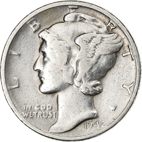 [#1260794] United States, Dime, Mercury Dime, 1942, U.S. Mint, Silver, VF, KM:14