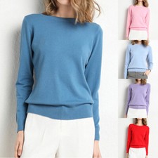 Women's knit cashmere sweater crew neck thin