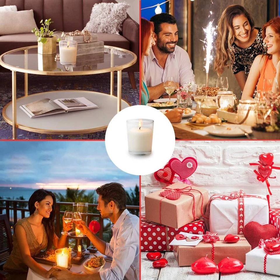 Velas votivas blancas de cera de soja sin aroma y rellenas vidrio transparente Foto 2 de 4