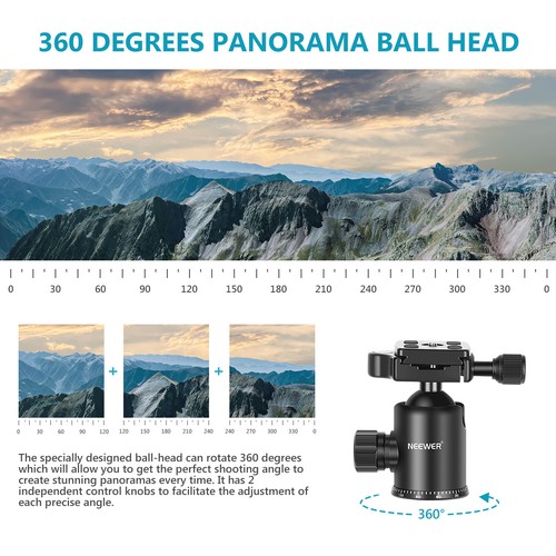 NEEWER 77 inch Camera Tripod Monopod for DSLR with 360° Panoramic Ball Head - Photo 4 sur 8