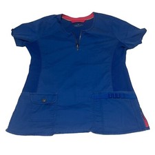 Beyond Scrubs Womans Medium Blue Short Sleeve Nurses Scrub Top Shirt