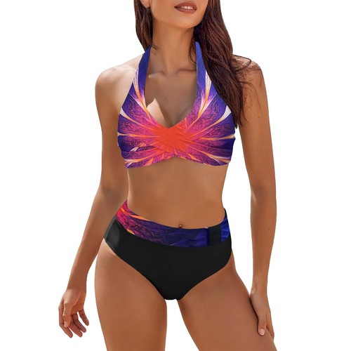 Womens Swimsuits Two Piece High Waisted Bathing Suits Color Block Bikini Sets - 第 9/57 張圖片