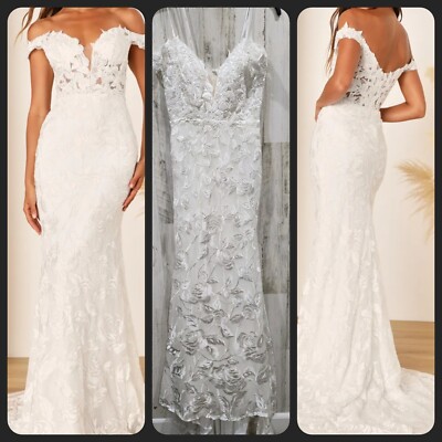 LULUS Precious Romance White Embroidered Off the Shoulder Maxi Dress Size 6*NWOT
