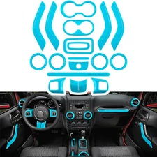 18PCS Full Set Interior Decoration Trim Kit for Jeep Wrangler JK 2011-2018 Blue