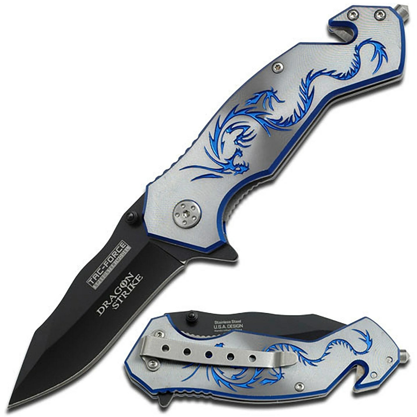 7.75" TACFORCE BLUE DRAGON STRIKE SPRING ASSISTED FOLDING POCKET KNIFE