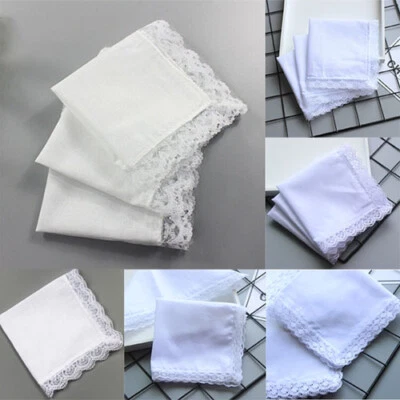 1/5pcs Mouchoirs Mariage Pour Femme En Dentelle À Motifs Floraux En Coton Blanc - Photo 1/4