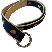 J. Crew Women's Small/Med D-ring Fabric Belt Lime Navy Blue Embroidered