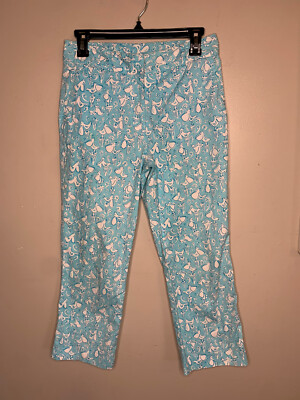 Vintage Lily Pulitzer White Label Cropped Blue Capri Pants Trousers Womens Sz 4