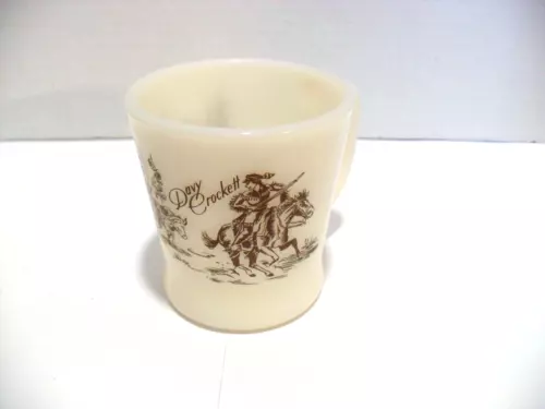 Vtg. Fire King Brown Davy Crockett Milk Glass Mug!