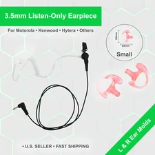 3.5mm Acoustic Tube Listen-Only Earpiece W/ Earmolds for Speaker Microphones