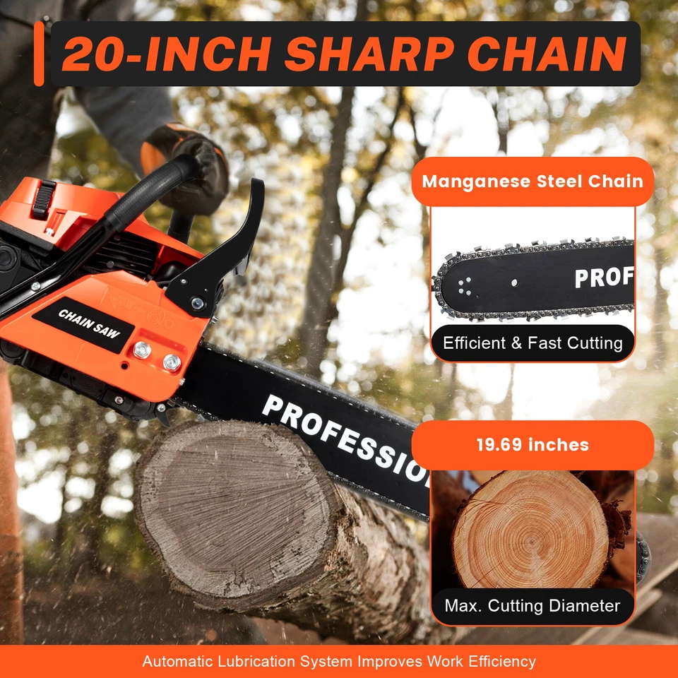 2-Stroke Gasoline Chainsaw 58CC 20" Power Engine Wood Cutting Gas Chain Saw new - Image 3 of 4