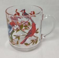 Arcoroc France Glass Mugs Drinking Glass Colorful Birds On Branches