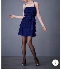 ANTHROPOLOGIE VA ET VIEN SILK BLUE BHLDN TIERED TWIRLER DRESS W/TIE SIZE 6