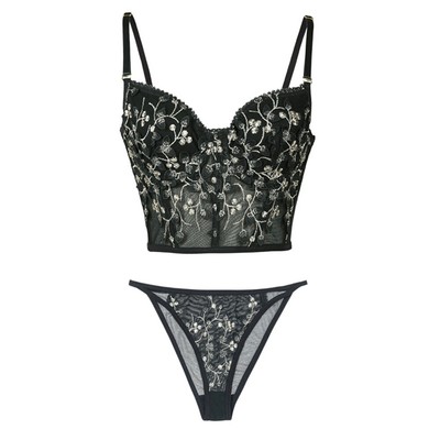 Embroidery Lace Bra Set Longline Push Up Bralette Underwear