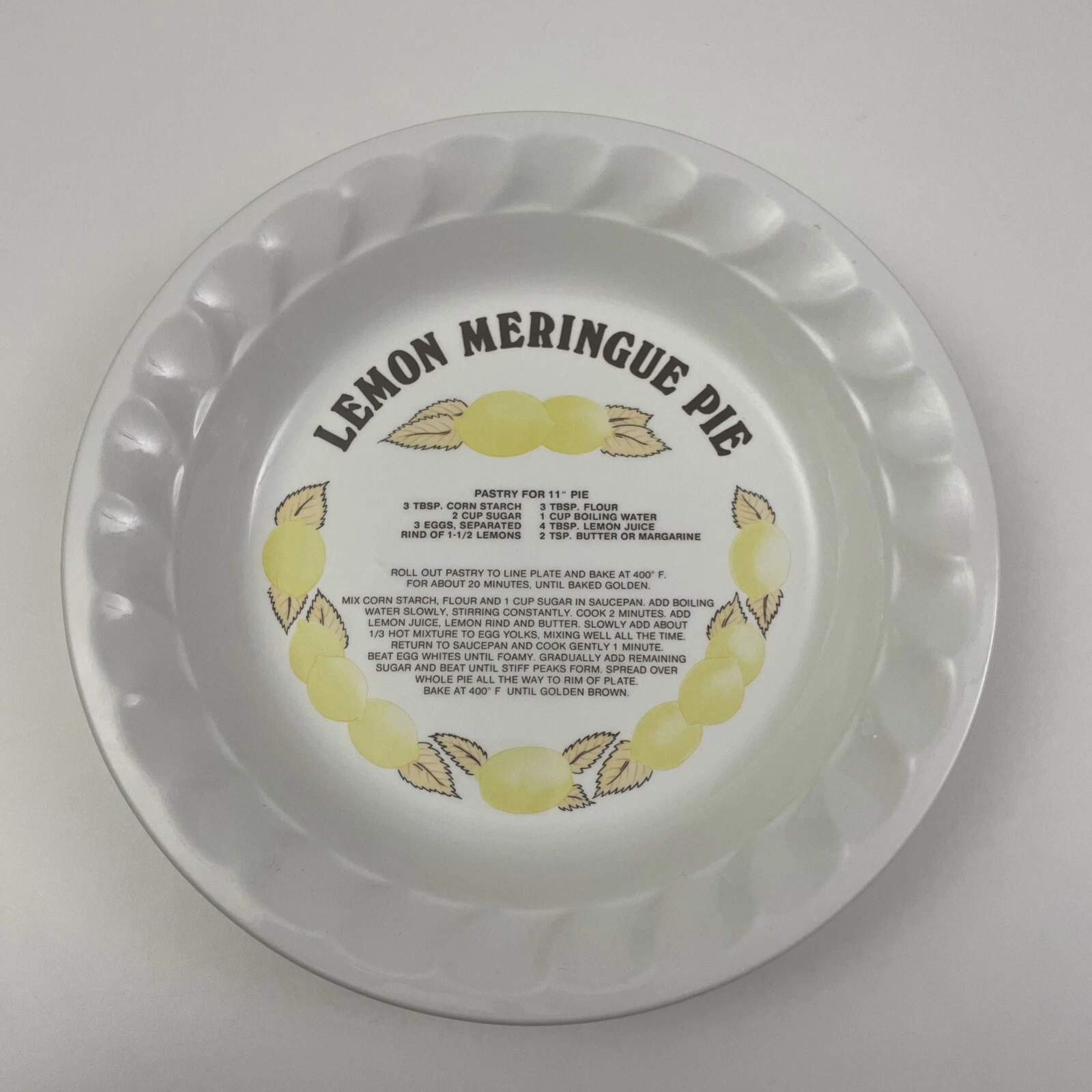 Lemon Meringue Pie Recipe Baking Dish Pan - Vintage Made In Korea Cookware
