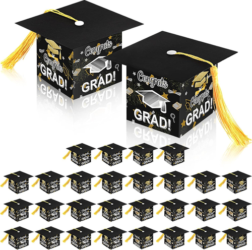 30 Pcs Graduation Cap Candy Gift Box Grad Hat Gift Box Treat Boxes with Tassels