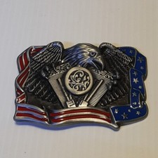 U.S.A. AMERICAN FLAG / BIKER MOTOR Metal Belt Buckle