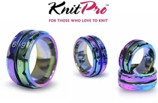 KnitPro Row Counter Ring Jewellery Knit Tally Register - 4 Sizes - Rainbow Metal