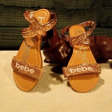 Bebe Girls Cleopatra Rose Gold Sparkle Sandals Size 2 Embroidered Logo W/ Flaws