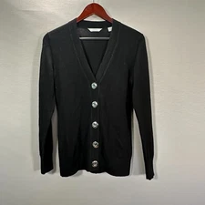 Lady Hathaway Sweater Womens Small Cardigan Black Merino Wool Long Sleeve Button